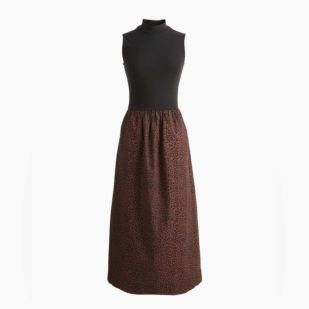 J Crew Factory women’s mockneck knit animal print dress brown black Size XSP NWT